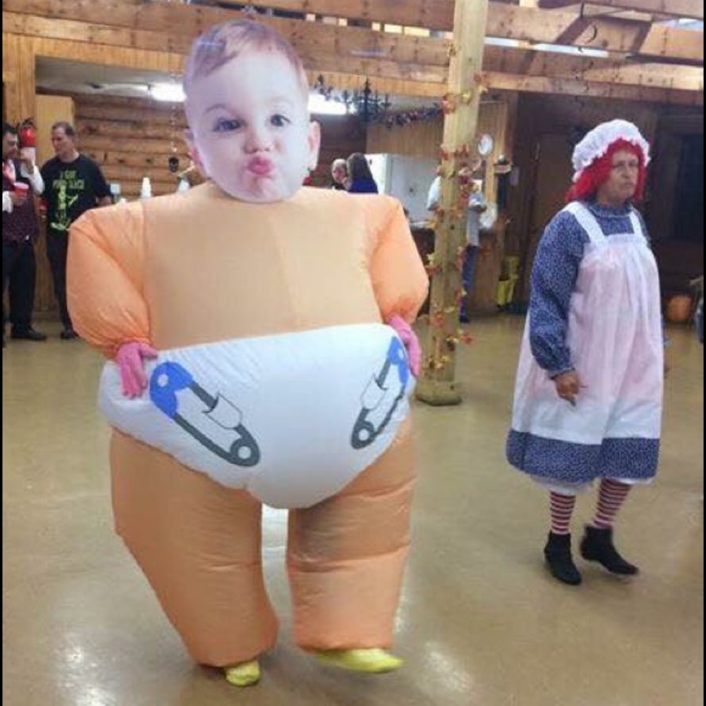 2 Morph suits and big baby mask